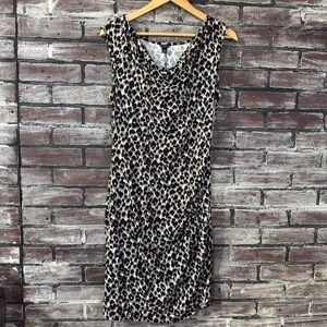 Ann Taylor Dress Women M Leopard Print Cowl Neck Ruched Bodycon